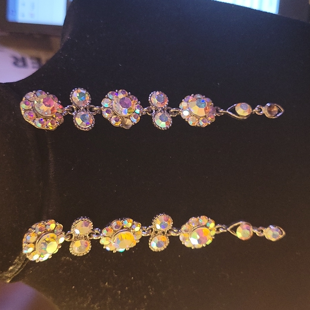 Chandelier 4" pierced dangle earrings gold clear faceted stones silver 4" EUC…